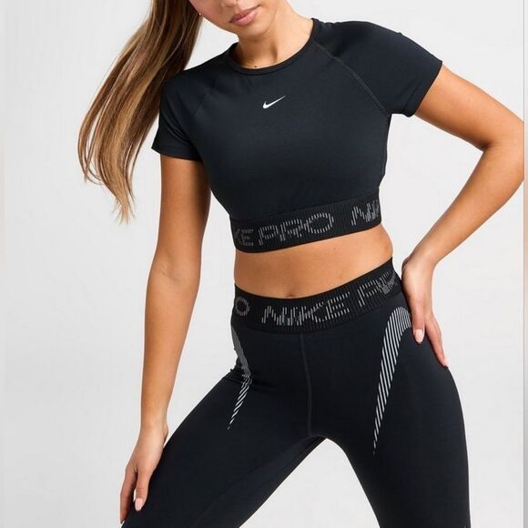 Nike Pro Dri-FIT Short-Sleeve Cropped Top Gym T-Shirt Women's XS New HM6369-010 - Picture 1 of 15